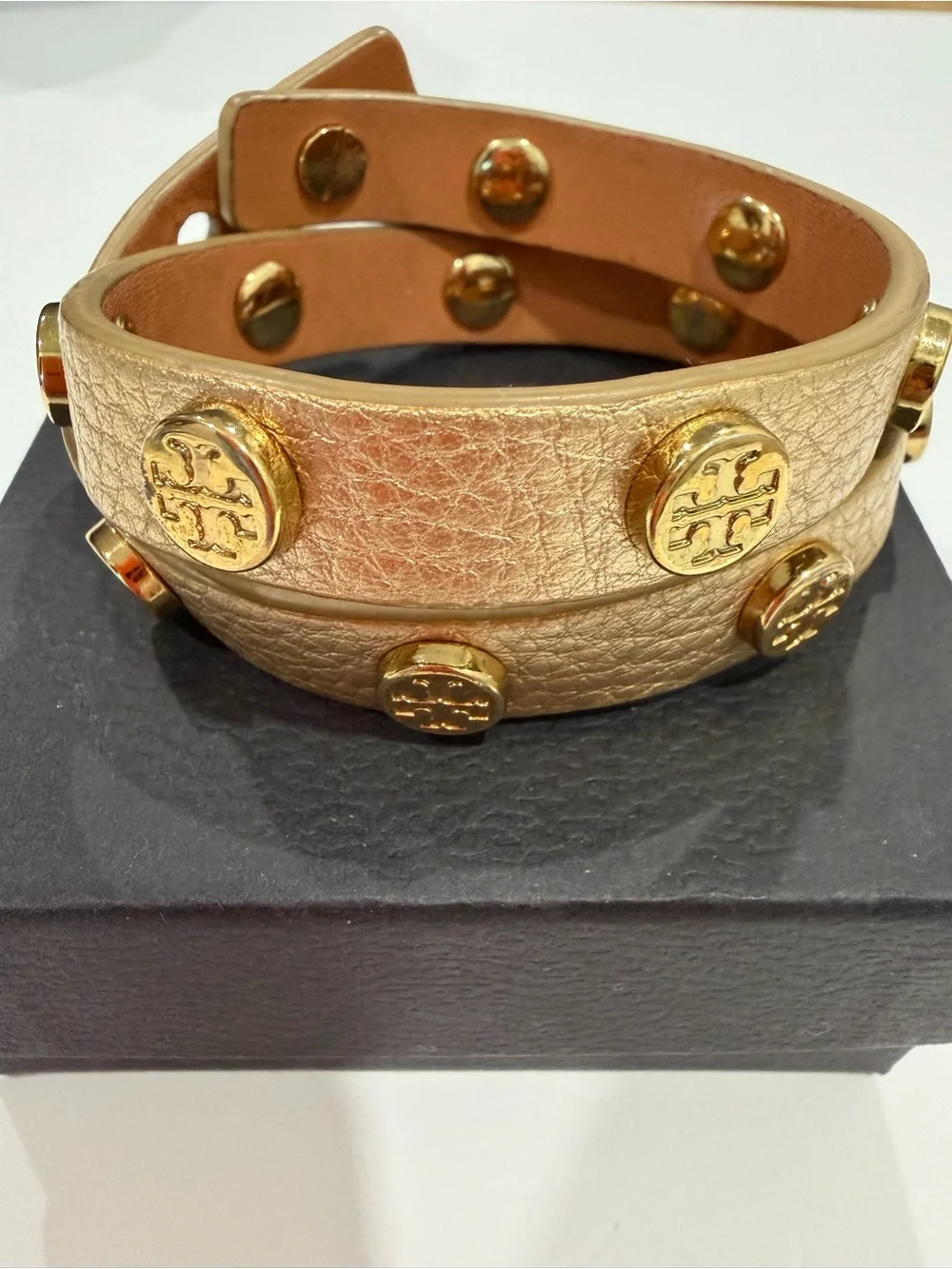 Tory Burch Gold Leather Studded Wrap Bracelet